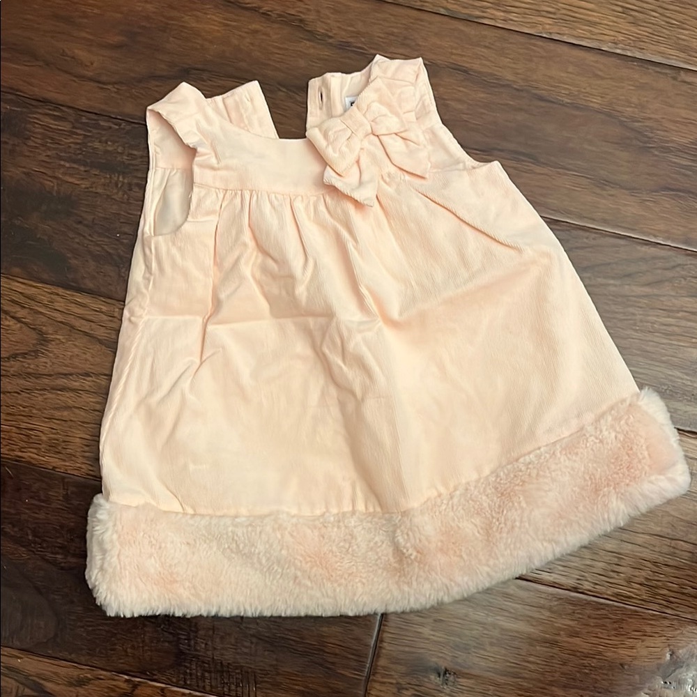 Baby Pink Dress with Faux Fur Trim